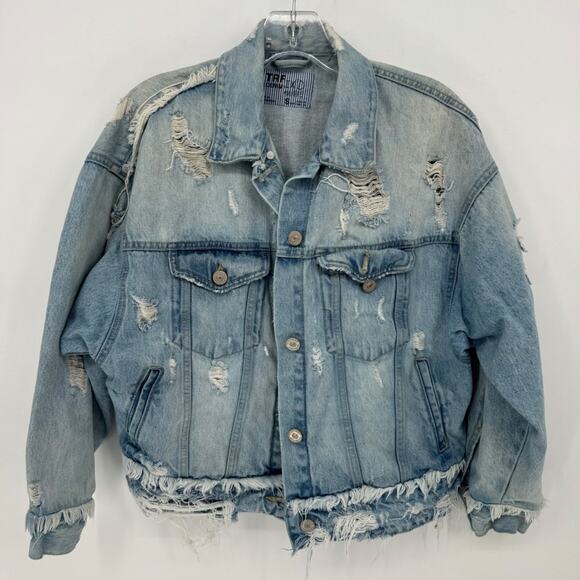 Zara Jackets & Blazers - TRF Zara Denim Makers Distressed Frayed Light Wash Denim Jacket Size S Oversized